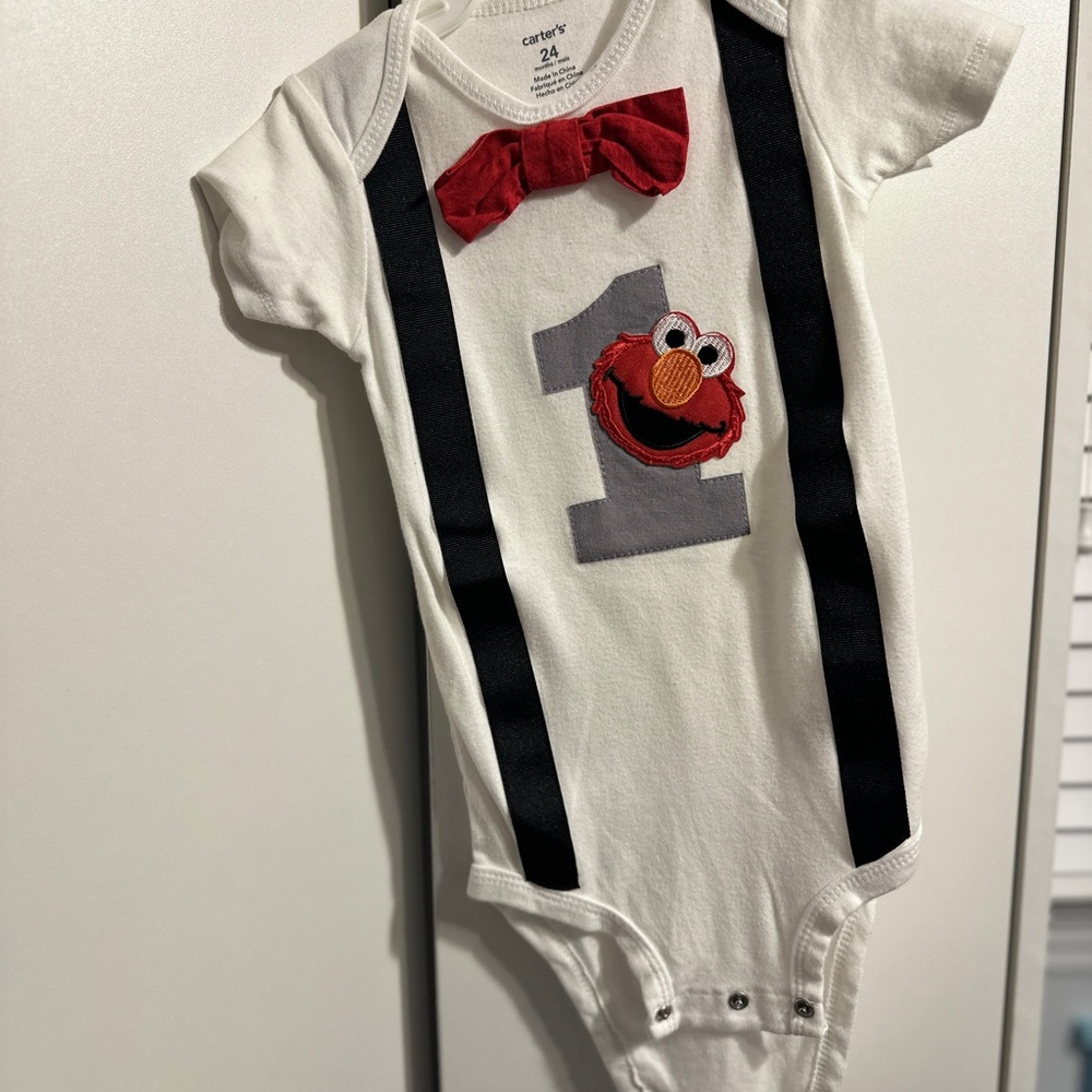 Bday  Elmo Themed Onesie with Bow Tie